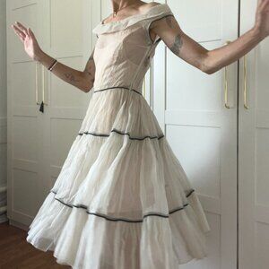 1950s Cream Crinkle Sheer Dress